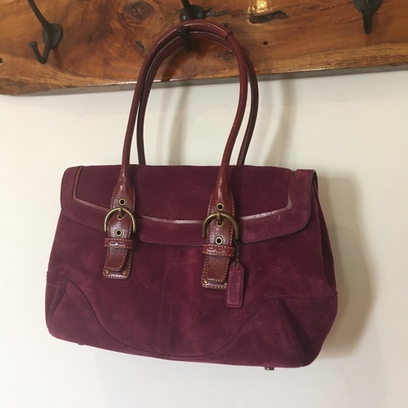 Coach Burgundy Suede Satchel - Picture 2 of 14